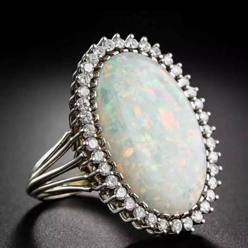 925 sterling silver Oval Opal Zircon Gemstone Ring